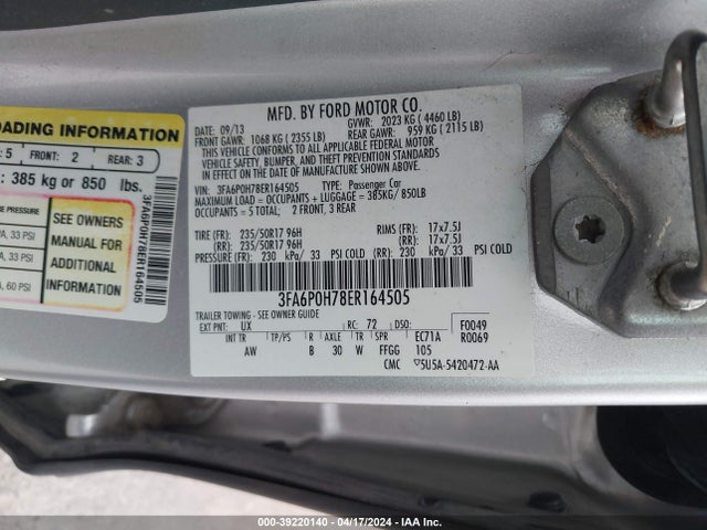 Ford FUSION SE 2014 3FA6P0H78ER164505 Image 9