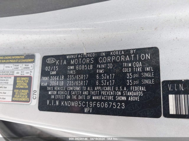 KIA SEDONA LX 2015 KNDMB5C19F6067523 Image 9