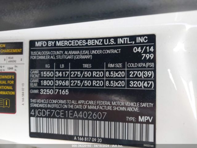 4JGDF7CE1EA402607 Mercedes-Benz Gl 450 4matic