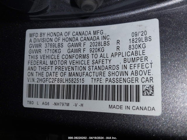 Honda Civic Sport 2020 2HGFC2F89LH582515 Image 9