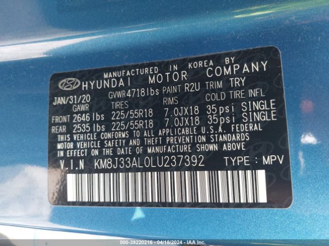 KM8J33AL0LU237392 Hyundai Tucson Limited