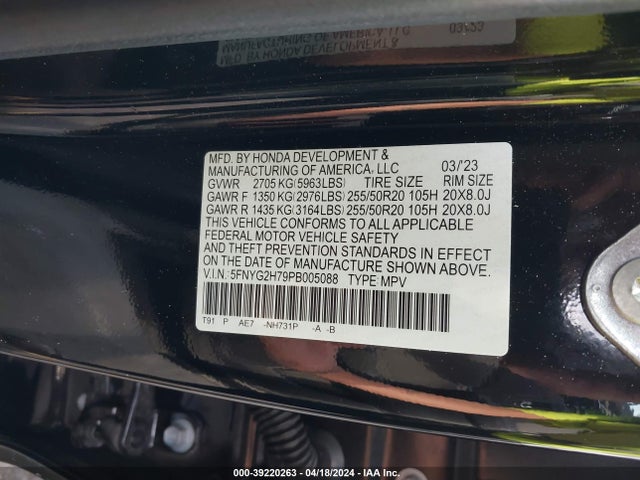 Honda Pilot 2wd Touring 2023 5FNYG2H79PB005088 Image 9