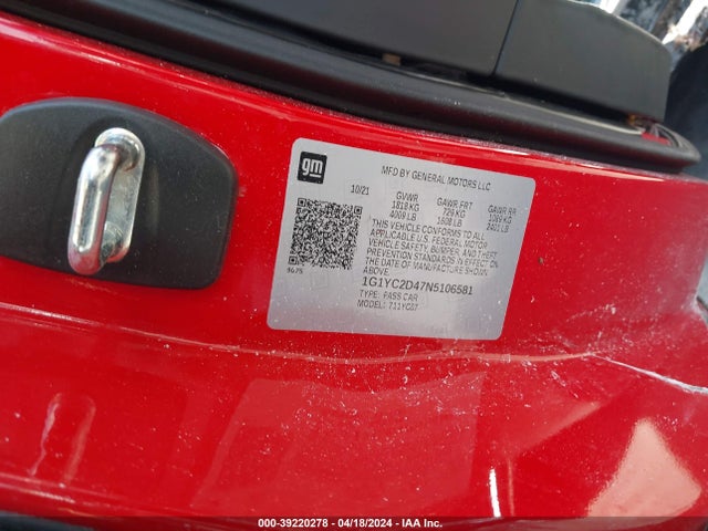 2022 Chevrolet Corvette Stingray Rwd  3lt მანქანა იყიდება აუქციონზე, vin: 1G1YC2D47N5106581, აუქციონის ნომერი: 39220278