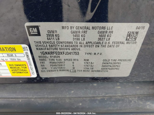 Chevrolet Traverse Ls 2015 1GNKRFEDXFJ341753 Image 9
