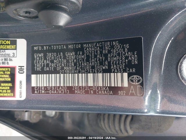 Toyota Corolla Xse 2017 2T1BURHE3HC767635 Image 9