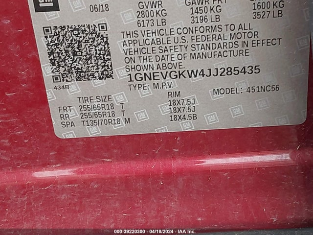 Chevrolet Traverse 1lt 2018 1GNEVGKW4JJ285435 Image 9