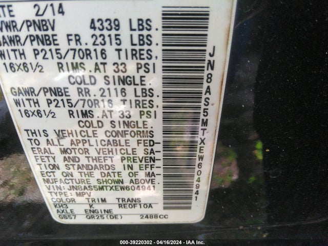 Nissan Rogue Select S 2014 JN8AS5MTXEW604941 Image 9