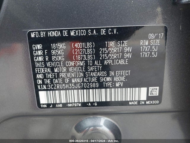 Honda HR-V LX 2018 3CZRU5H35JG702989 Image 9
