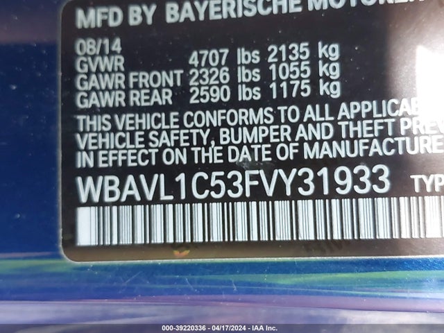 BMW X1 Xdrive28i 2015 WBAVL1C53FVY31933 Image 9