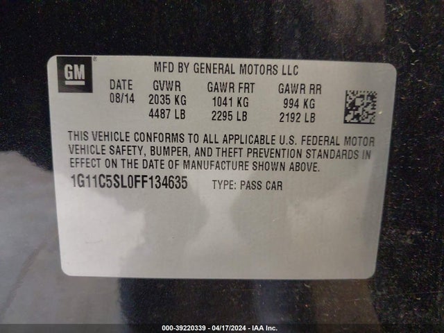 Chevrolet MALIBU 1LT 2015 1G11C5SL0FF134635 Image 9