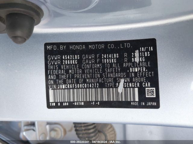 JHMCR6F50HC014272 Honda Accord Hybrid Ex-l