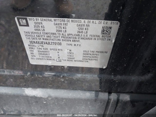 Chevrolet EQUINOX LT 2018 3GNAXJEV4JL270130 Image 9