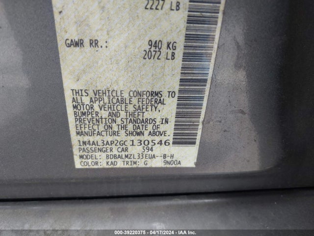 Nissan Altima 2.5 Sv 2016 1N4AL3AP2GC130546 Image 9