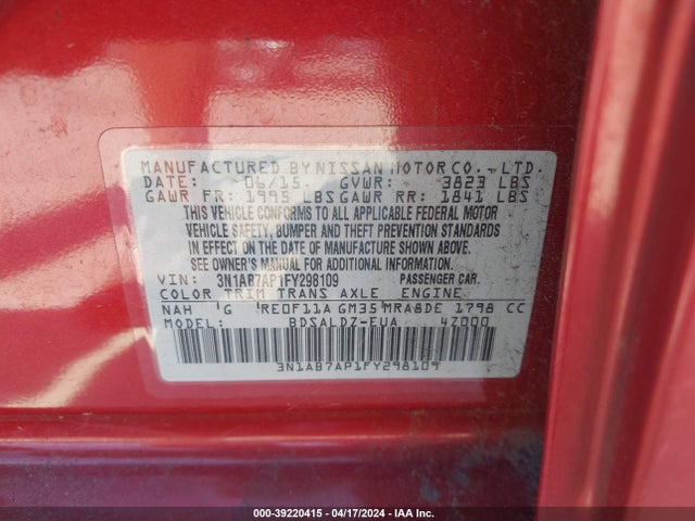 Nissan SENTRA SV 2015 3N1AB7AP1FY298109 Image 9