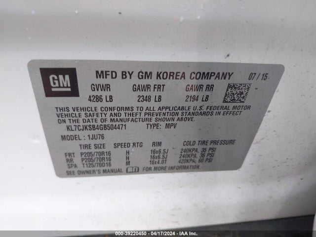 Chevrolet Trax 1ls 2016 KL7CJKSB4GB504471 Image 9
