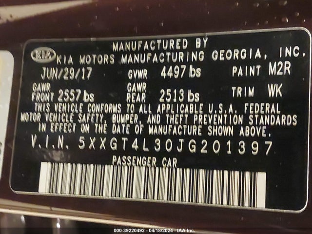 KIA Optima Lx 2018 5XXGT4L30JG201397 Image 9