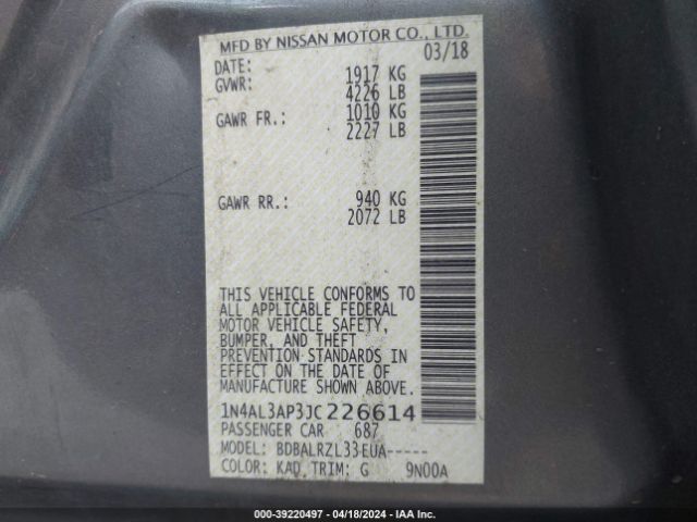 1N4AL3AP3JC226614 Nissan Altima 2.5 Sl