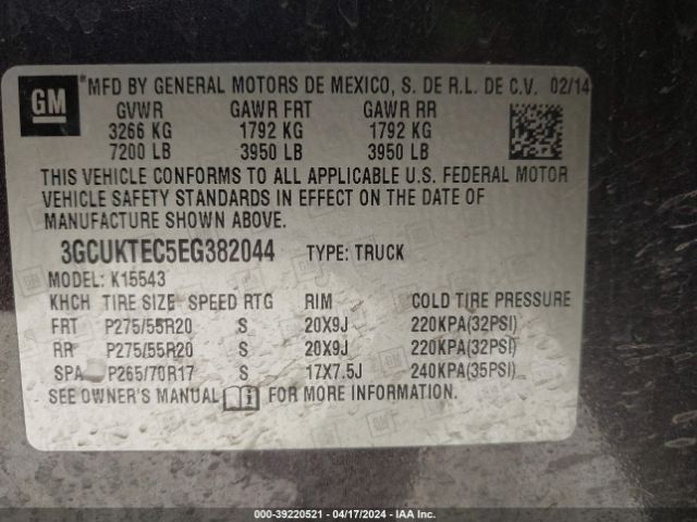 3GCUKTEC5EG382044 Chevrolet Silverado 1500 High Country