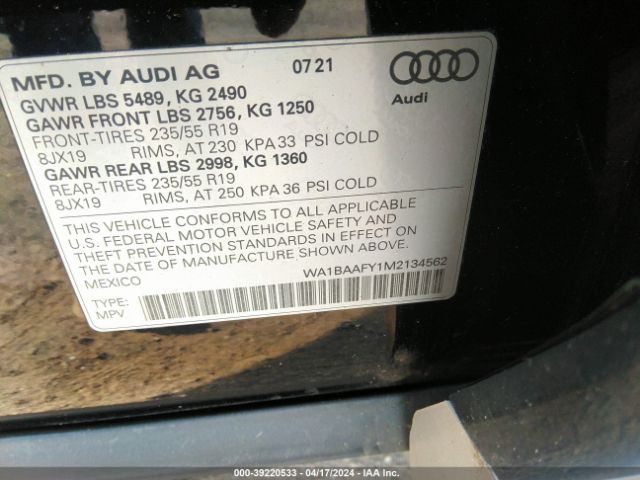 WA1BAAFY1M2134562 Audi Q5 Premium Plus 45 Tfsi Quattro S Tronic
