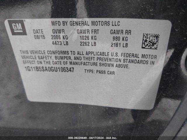 1G11B5SA0GU106347 Chevrolet Malibu Limited Ls