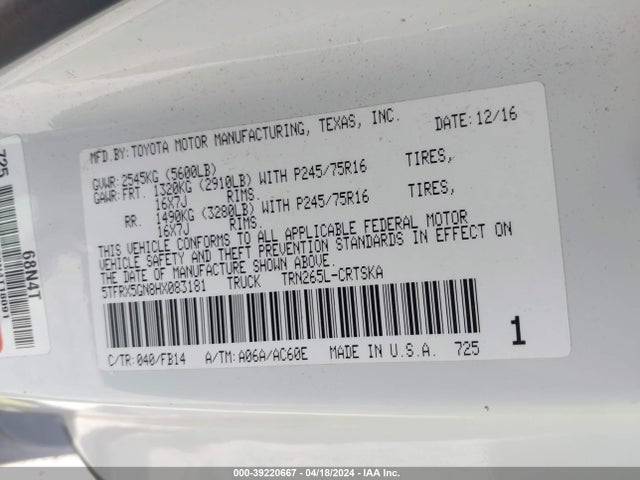 5TFRX5GN8HX083181 Toyota 2tr-fe