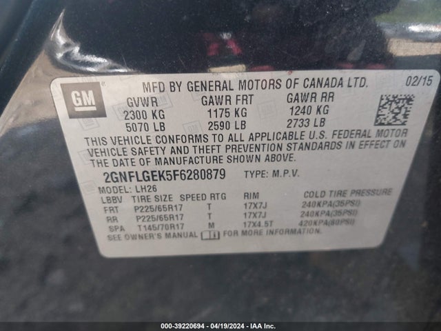 Chevrolet Equinox 2lt 2015 2GNFLGEK5F6280879 Image 9
