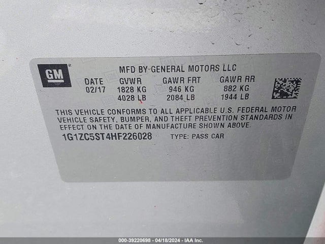 Chevrolet Malibu 1fl 2017 1G1ZC5ST4HF226028 Image 9