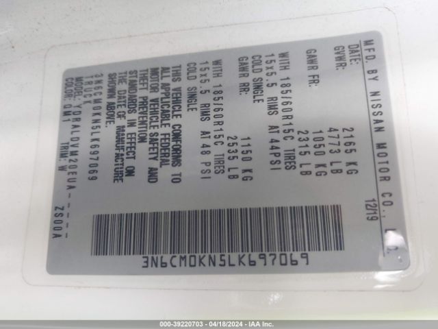 3N6CM0KN5LK697069 Nissan Nv200 Compact Cargo S Xtronic Cvt