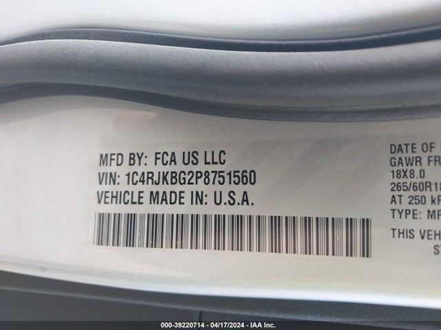 1C4RJKBG2P8751560 Jeep Grand Cherokee L Limited 4x4