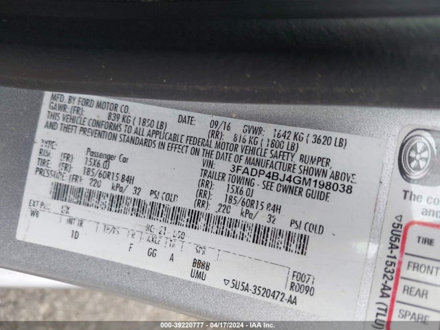 Ford FIESTA SE 2016 3FADP4BJ4GM198038 Image 9