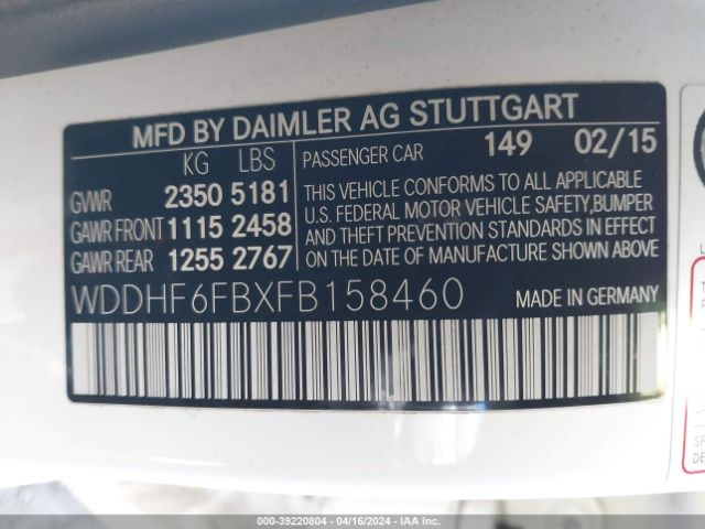 WDDHF6FBXFB158460 Mercedes-Benz E 400
