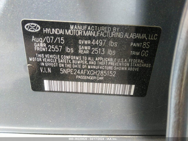 Hyundai SONATA SE 2016 5NPE24AFXGH285152 Image 9