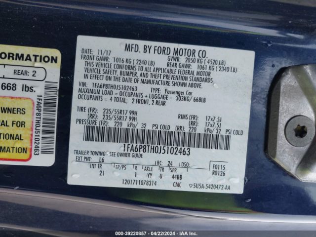 1FA6P8TH0J5102463 Ford Mustang Ecoboost