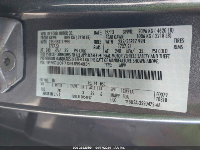 1FMCU0F7XEUB94831 Ford ESCAPE S