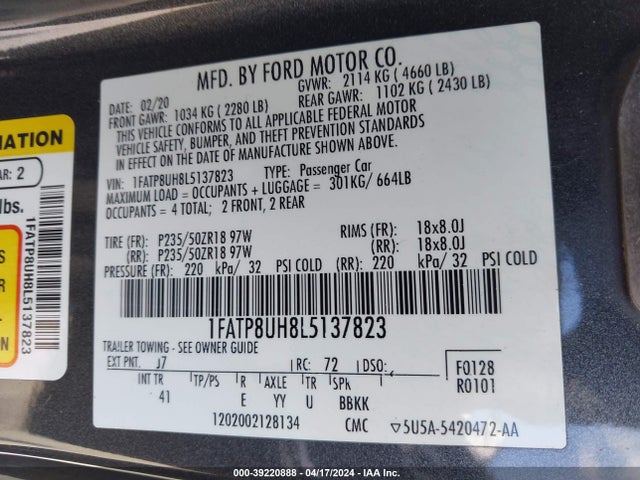 Ford Mustang Ecoboost Premium 2020 1FATP8UH8L5137823 Image 9