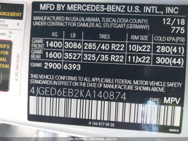 4JGED6EB2KA140874 Mercedes-Benz Amg Gle 43 Coupe 4matic