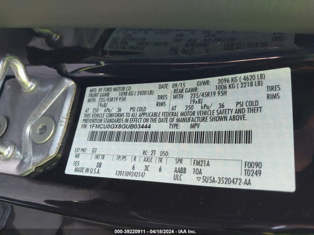Ford ESCAPE SE 2016 1FMCU0GX8GUB03444 Image 9