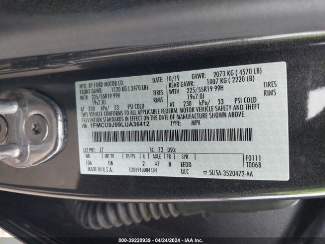 2020 FORD ESCAPE 1FMCU9J99LUA36412 Photo 8