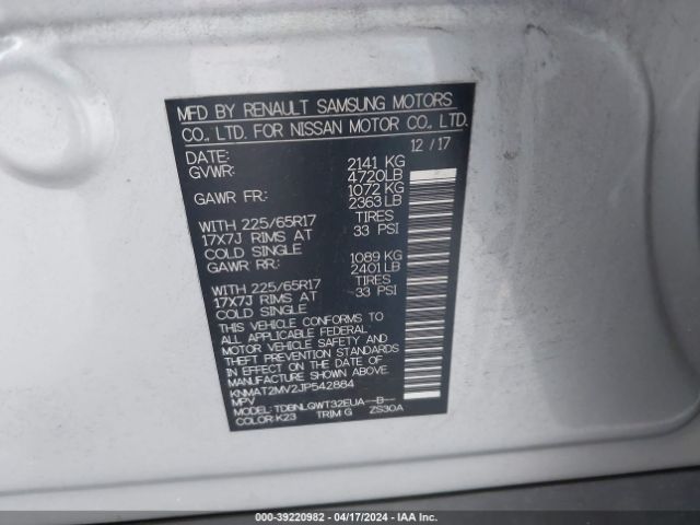 KNMAT2MV2JP542884 Nissan ROGUE SV