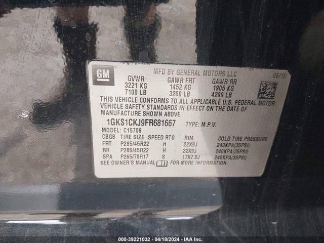 GMC YUKON DENALI 2015 1GKS1CKJ9FR681667 Image 9