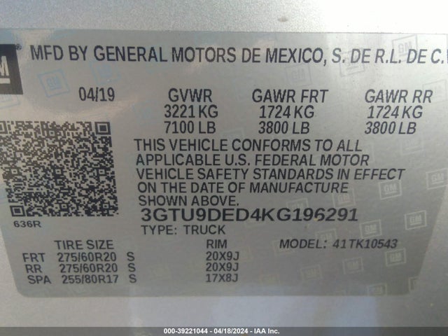 GMC Sierra 1500 Slt 2019 3GTU9DED4KG196291 Image 9