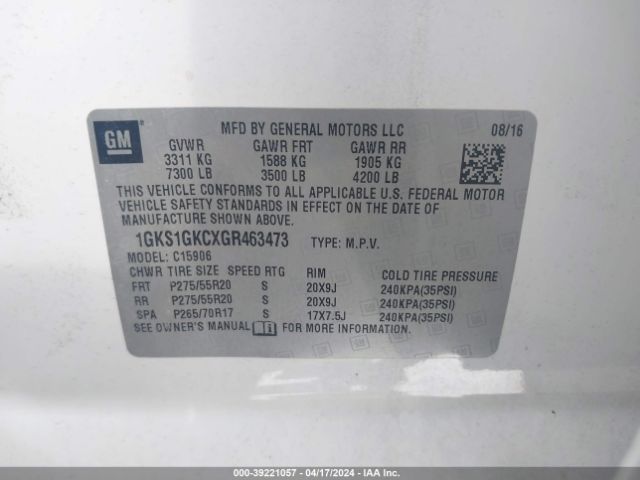 1GKS1GKCXGR463473 GMC Yukon Xl Slt