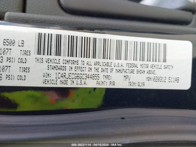 Aukcja sprzedaży 2016 Jeep Grand Cherokee Overland, vin: 1C4RJECG6GC344855, numer aukcji: 39221114