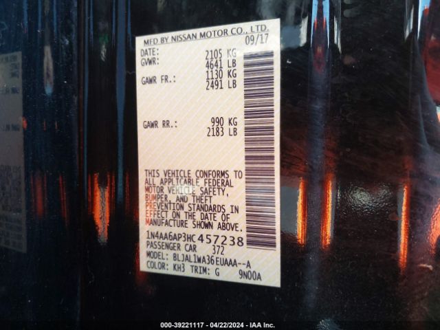 1N4AA6AP3HC457238 Nissan Maxima 3.5 Sr