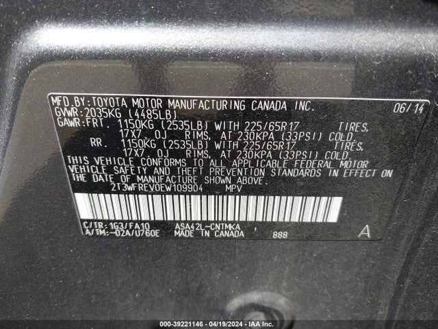 Toyota Rav4 Xle 2014 2T3WFREV0EW109904 Image 9