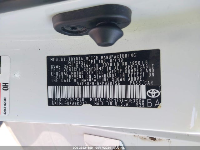Toyota COROLLA SE 2019 5YFBURHE6KP938756 Image 9