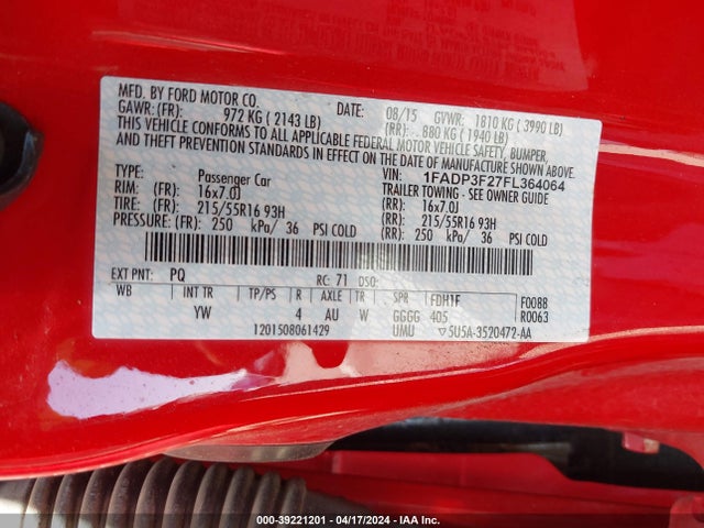Ford FOCUS SE 2015 1FADP3F27FL364064 Image 9