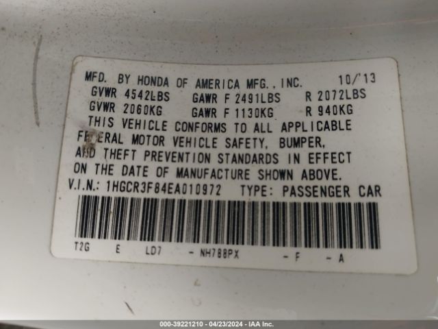 1HGCR3F84EA010972 Honda Accord Ex-l V-6