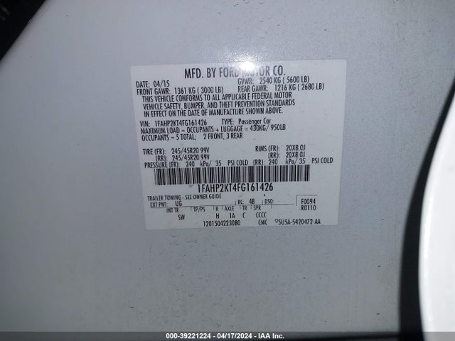 1FAHP2KT4FG161426 Ford TAURUS SHO