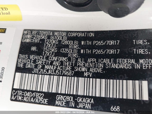 Toyota 4RUNNER SR5 2018 JTEZU5JR3J5179687 Image 9